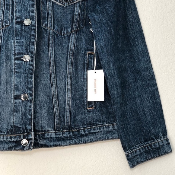 NWT Good American Trucker Boyfriend Denim Sherpa Button Down Jacket size 00/ XS - Picture 8 of 16
